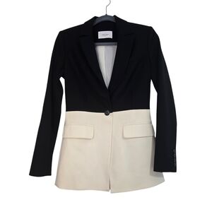 Argent Virgin Wool Black Cream Colorblock Blazer business quiet luxury